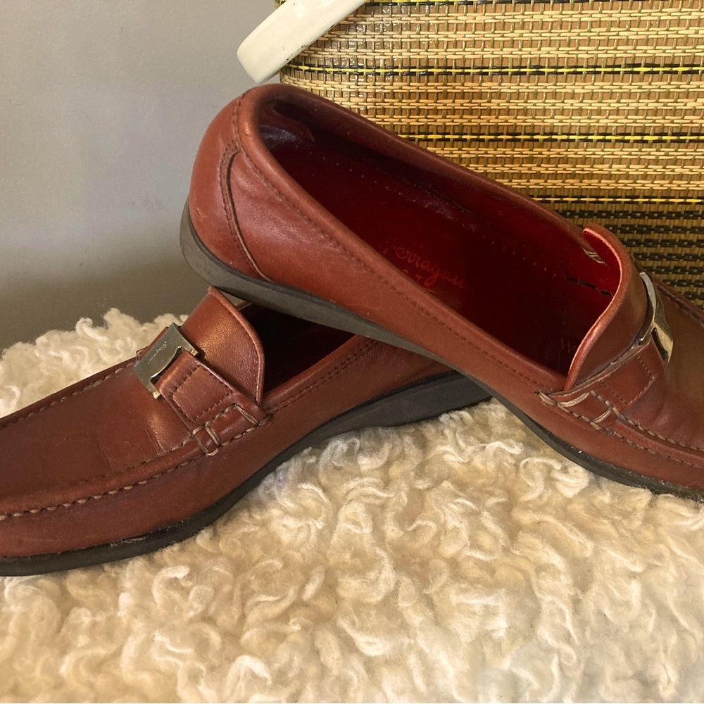 Salvatore Ferragamo Sport Brown Leather Woman’s Loafer with Silver Logo Plate.
